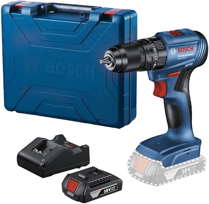 Bosch Furadeira Parafusadeira Impacto 18V GSB185LI-1B Sem Fio, 1 bateria e maleta